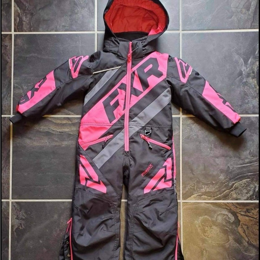 FXR Kids Insulated One-Piece Snow Suit in Black and Pink